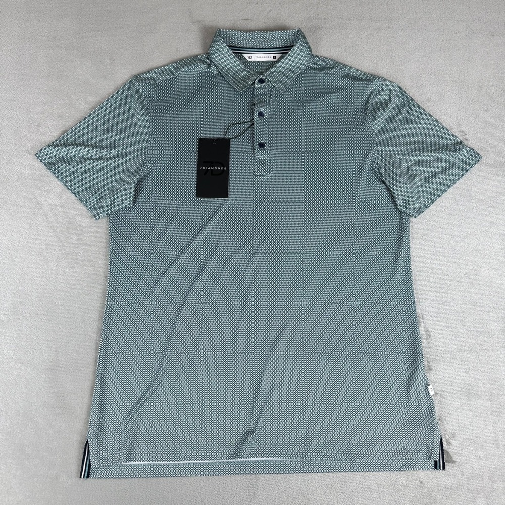 7 Diamonds 4-Way Stretch Polo Shirt Mens Small Seafoam Geometric 7D $79 New NWT